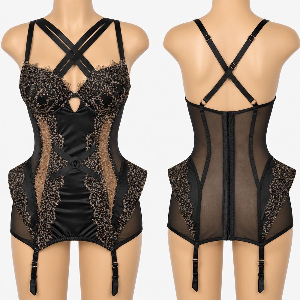Victoria's Secret Black Lace Bustier Corset Garter Lingerie Women's 36D NWT